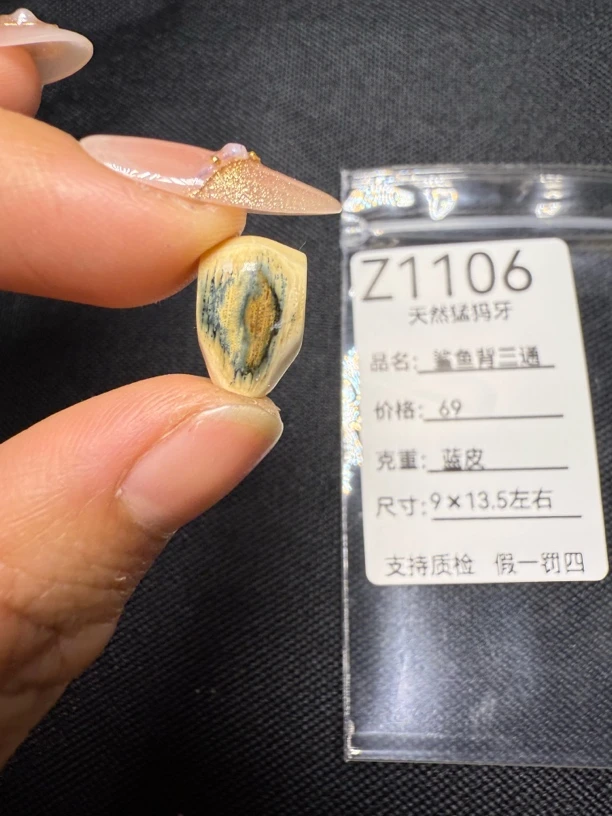 Z1106天然猛犸牙蓝皮鲨鱼背三通配饰