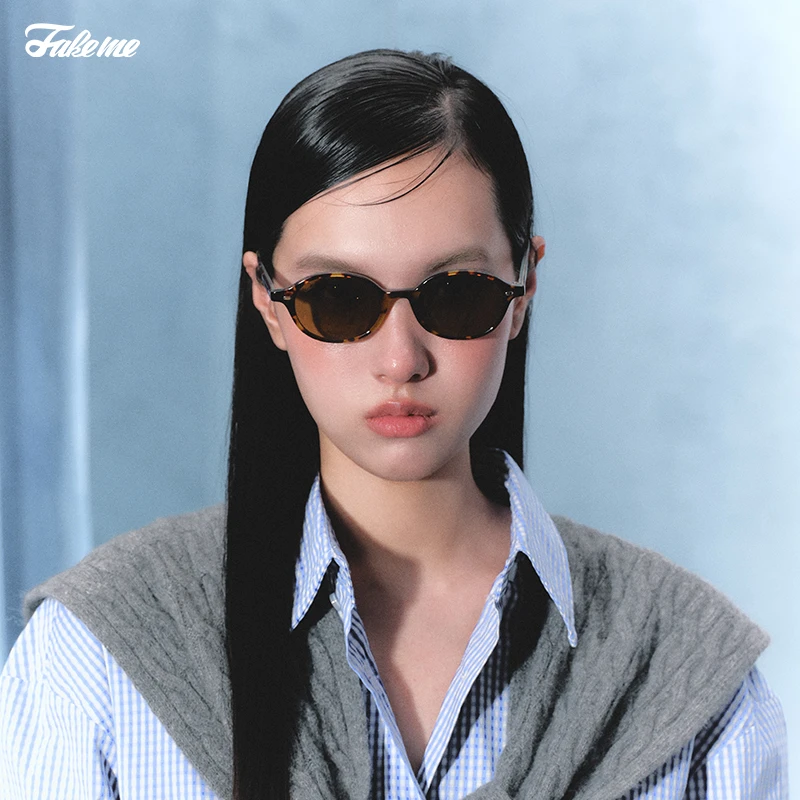 Fakeme（达人专属）板材ins复古椭圆框太阳镜鬼马少女感书呆子dowdy