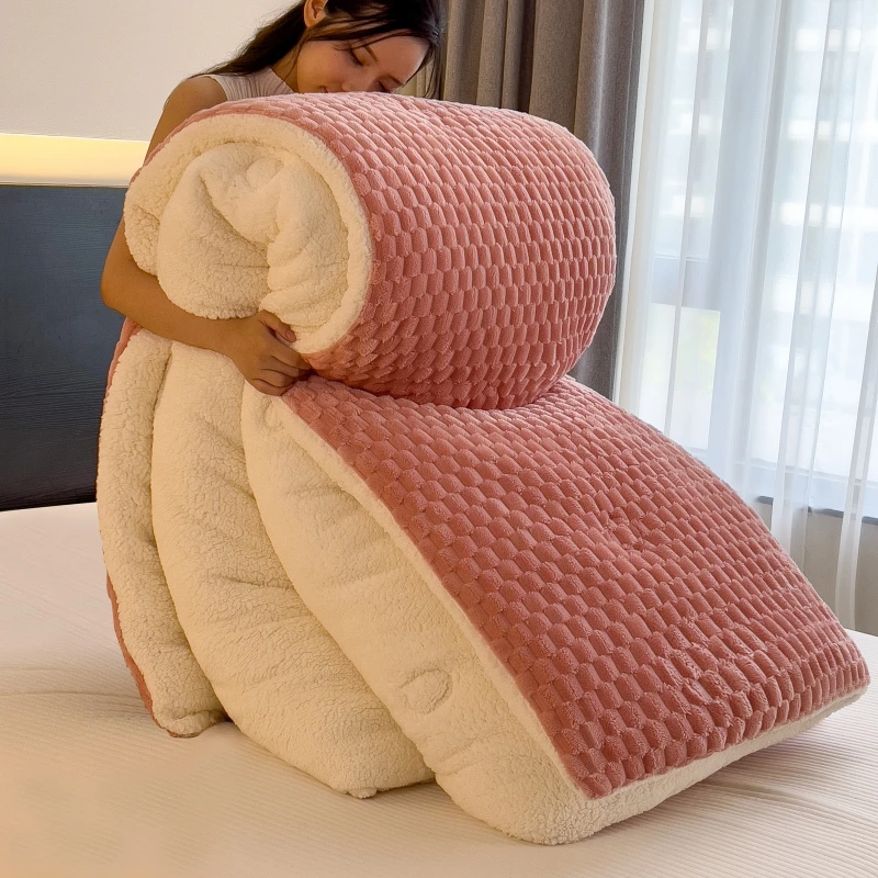 冬季纯色金龟绒印花加厚加绒冬被单双人通用保暖秋冬款被子被芯