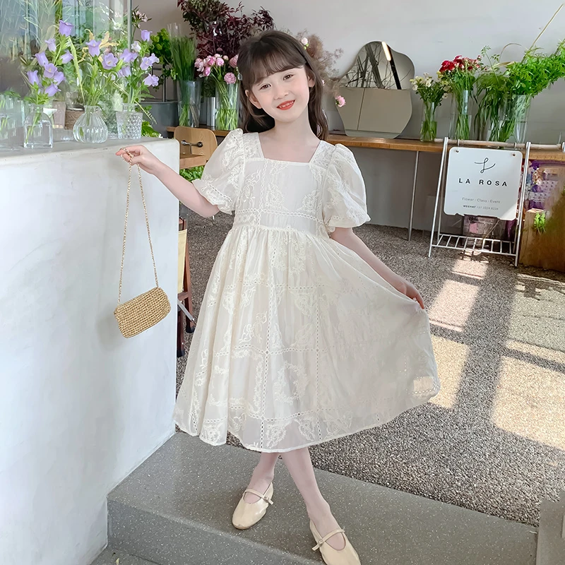 女童2025夏季新款时尚洋气甜美法式气质泡泡袖公主连衣裙X12307