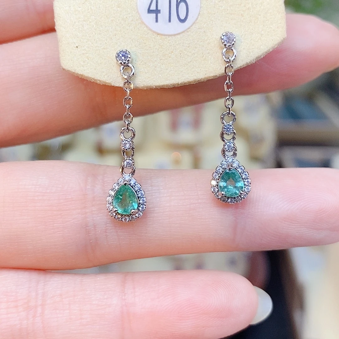 耳饰银S925镶嵌祖母绿