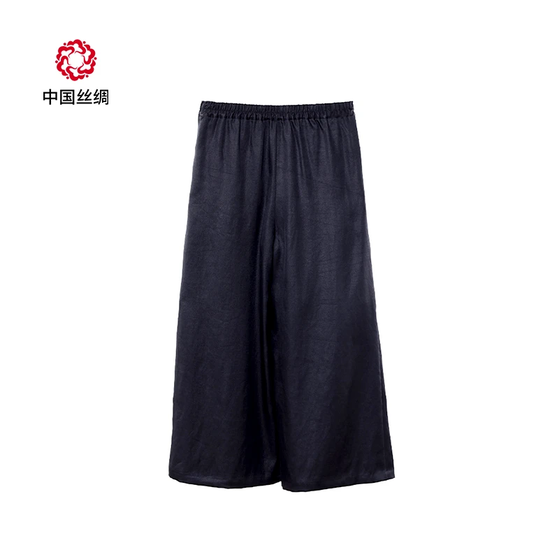 中国丝绸隆鹊 【原色素绉缎香云纱阔腿裤】新中式中国风百时尚女装