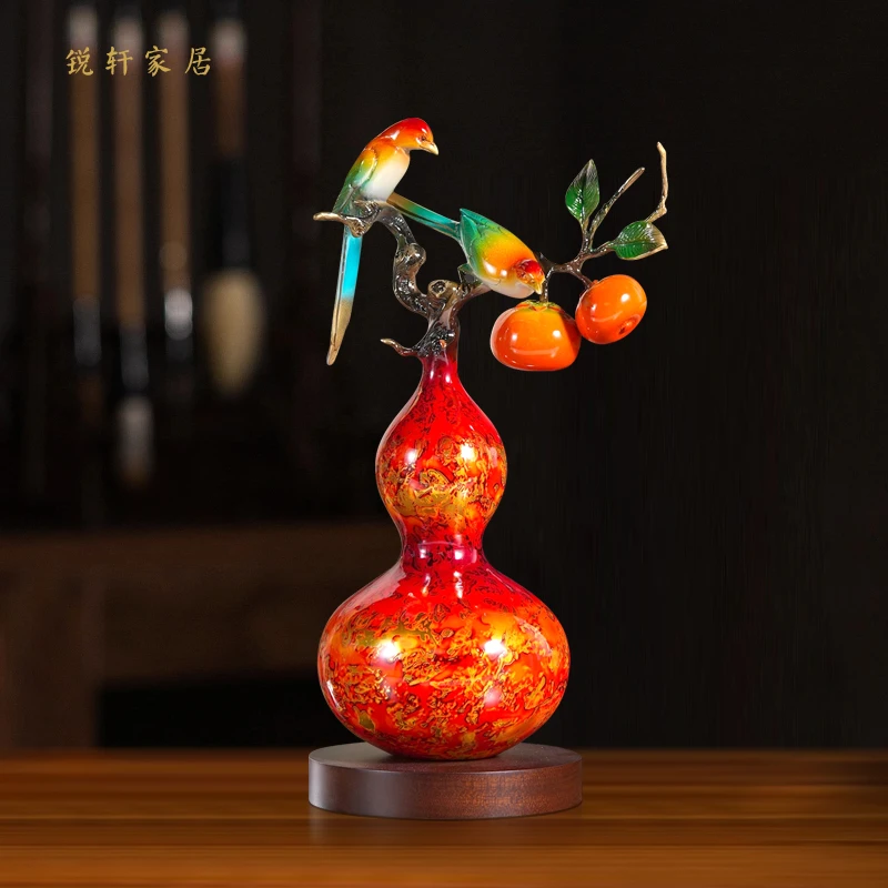 全铜葫芦摆件客厅喜登高枝酒柜装饰摆件家居大漆工艺搬家礼物