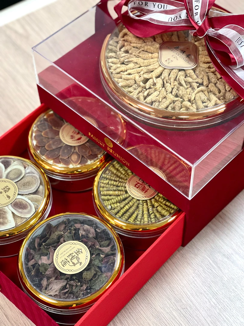 【年货蛋糕五福双层礼盒】花旗参高丽粗茸石斛金线莲