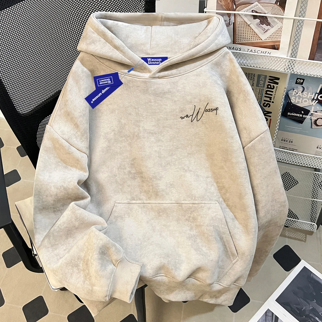 WASSUP UOSNE重磅连帽卫衣男春秋新款潮牌cleanfit高级感百搭衣服