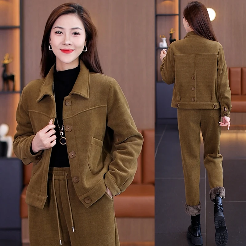 冬季加绒加厚套装女2025新款时尚洋气质宽松显瘦小个子休闲两件套