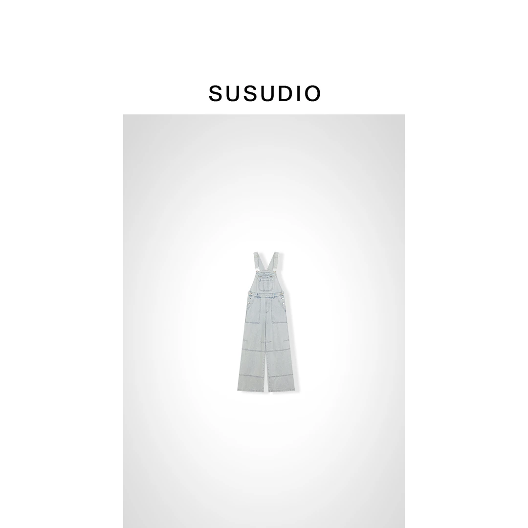 SUSUDIO 牛仔特调 百搭显瘦时尚设计感背带裤40008