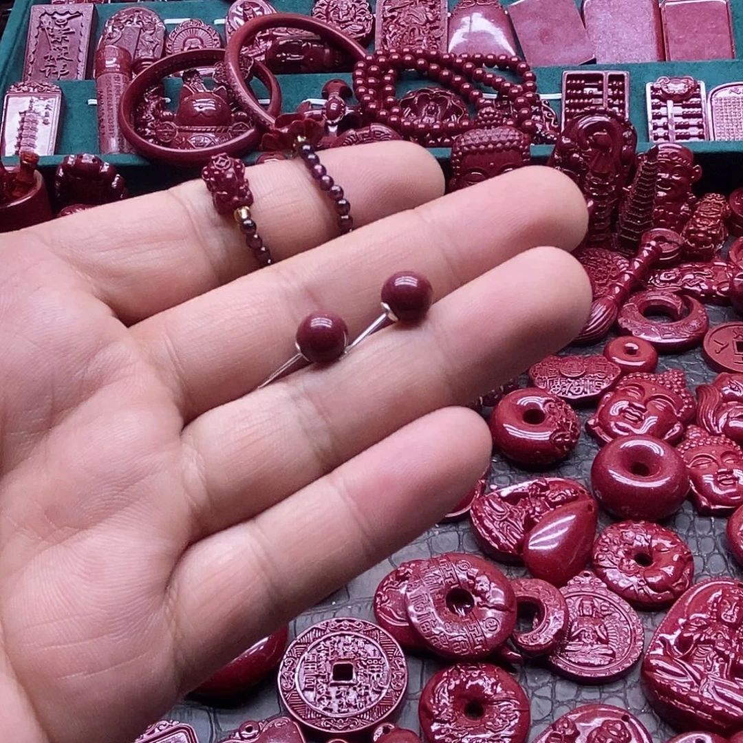 天然辰砂紫金砂卡六耳钉