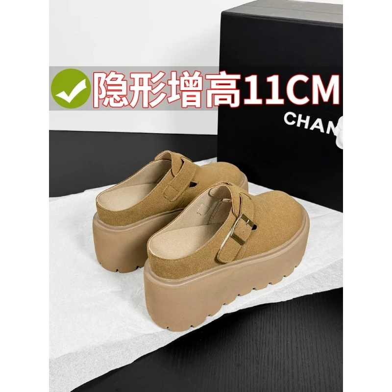 11cm小个子厚底半拖鞋女外穿增高包头勃肯鞋穆勒鞋懒人一脚蹬女鞋