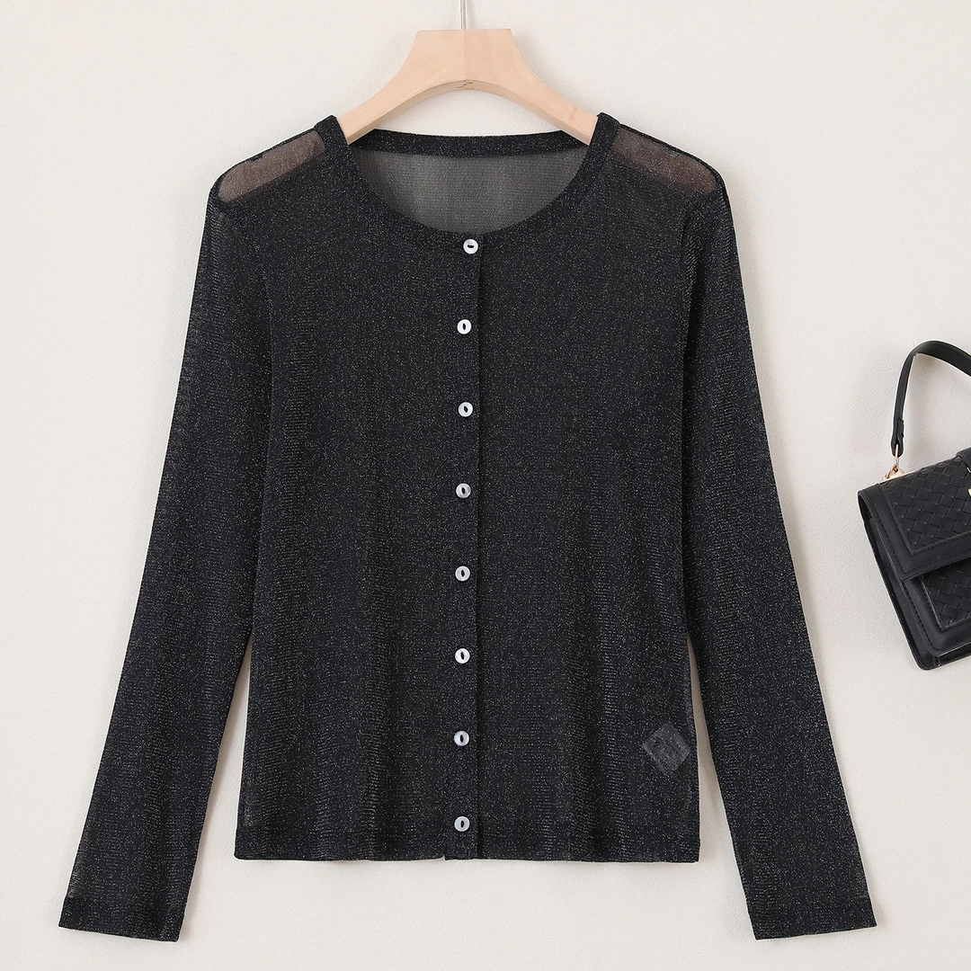 LANZIBES/蓝之蓓桑蚕丝混纺时尚显瘦开衫长袖百搭外套通勤C10982