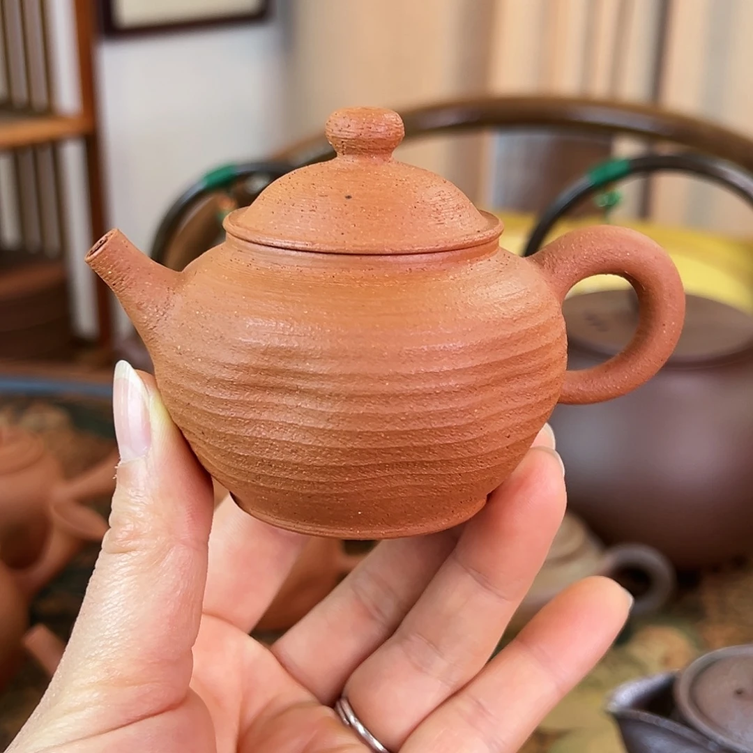 茶壶紫砂精品原矿 巨轮壶 全手工制作 鱼籽朱泥 140cc