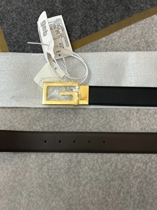 99新 GUCCI/古驰 金扣黑色男款双面腰带