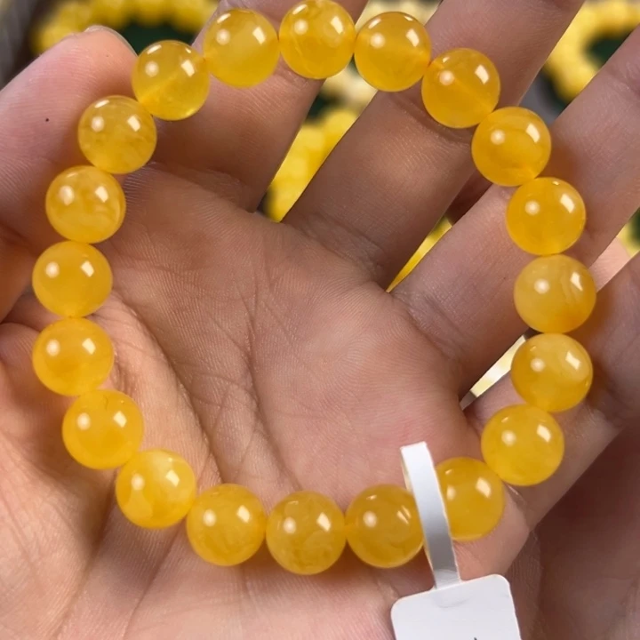 琥珀未镶嵌手链10g焦皮同料圆珠9mm hh