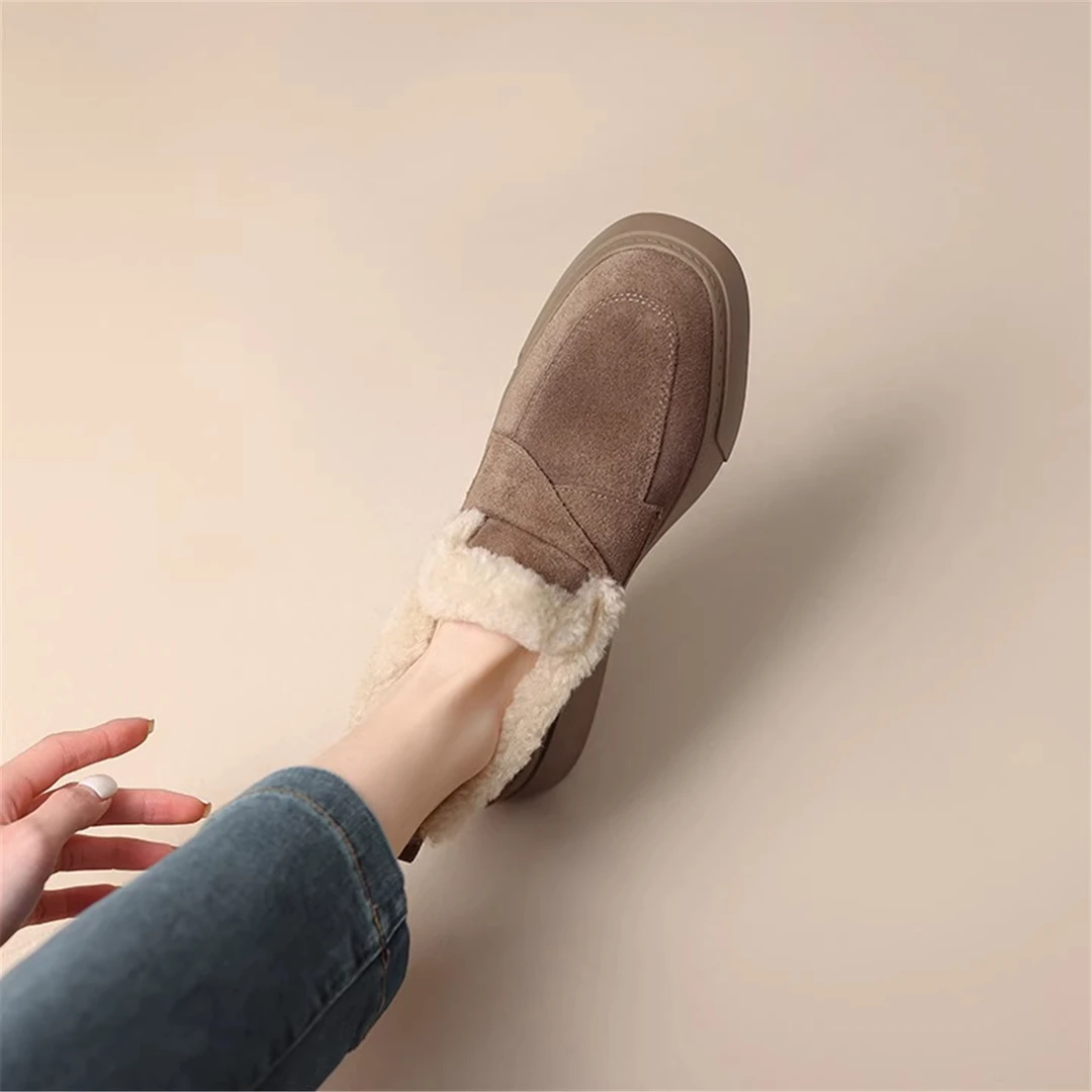 一脚蹬羊羔毛舒适秋冬毛毛鞋暖和面包鞋冬季磨砂皮韩版圆头单鞋