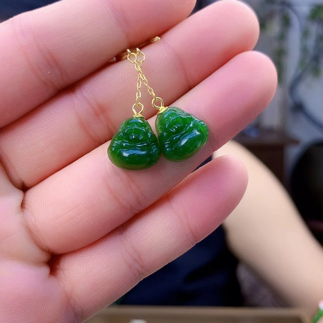 和田玉（碧玉）银S925镶嵌吊坠(不含链)耳钉