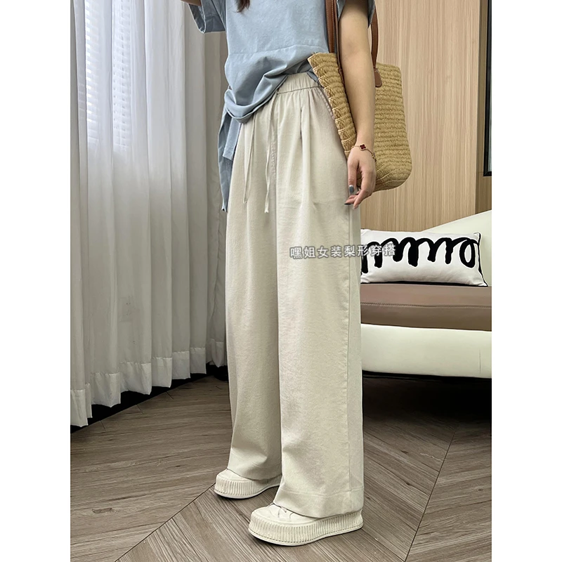 【百搭裤】舒服到起飞~韩版显瘦抽绳直筒裤女时尚纯色休闲裤夏薄