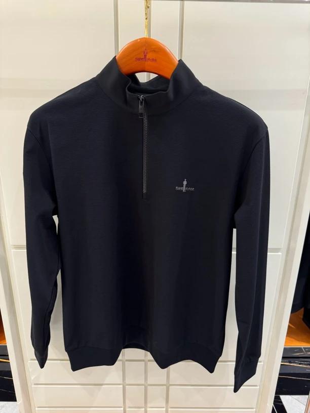 比音勒芬25春季新品时尚半拉链T恤14a22