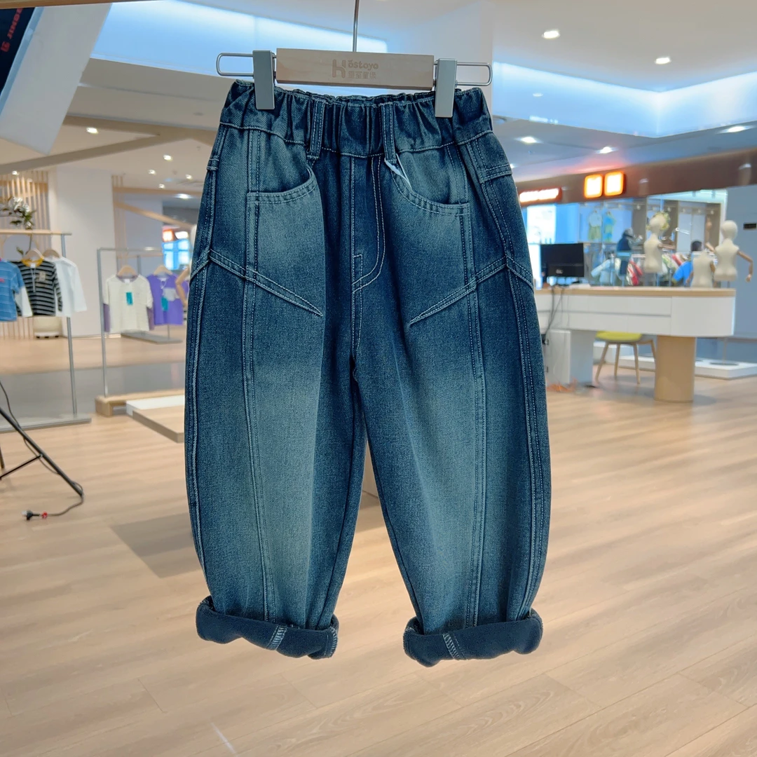 【加绒加厚】儿童复古直筒牛仔裤秋款男童百搭时尚裤子17430350055