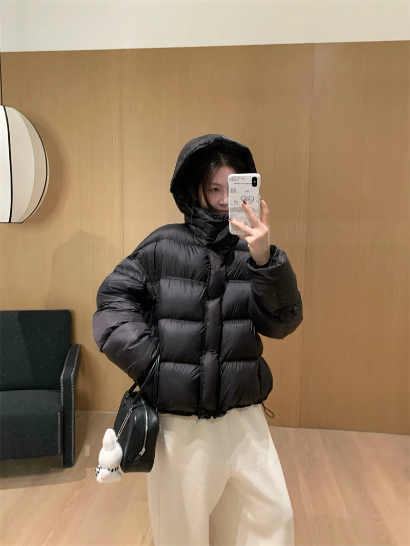 【达人专属】小欧包 简约纯色连帽龟背感加厚长袖羽绒服外套