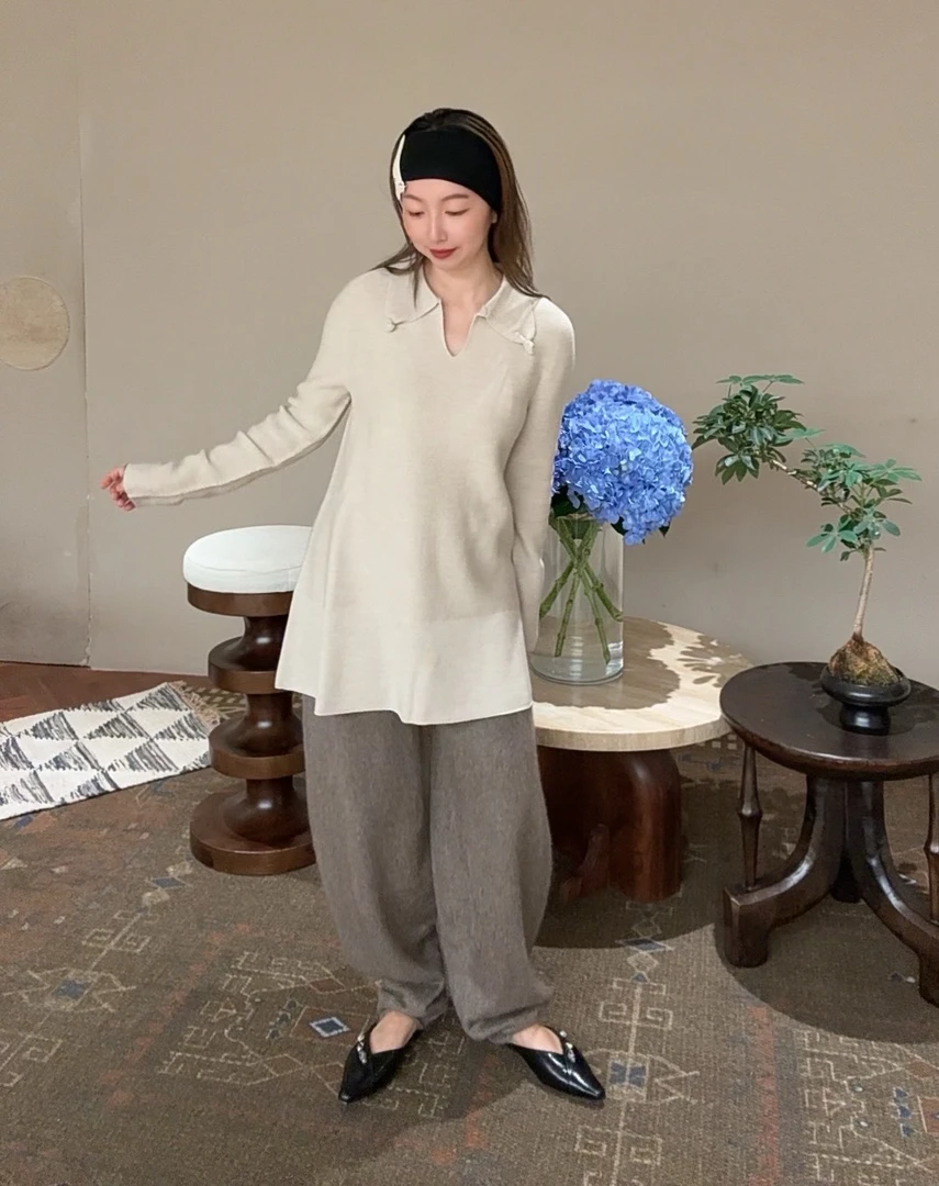 SWAYING KNIT无缝翻领扭结羊毛套衫 WENDYZ