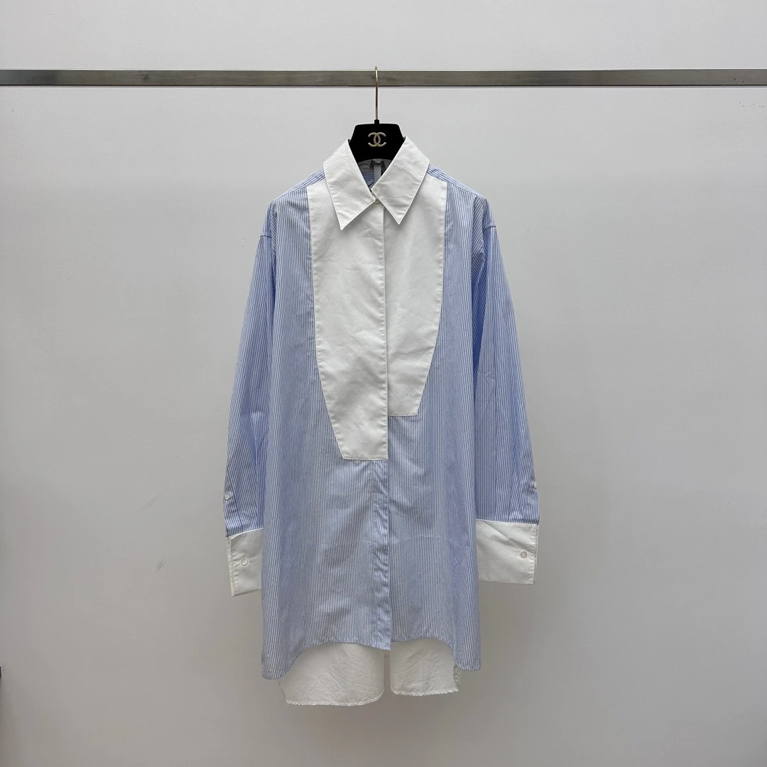 全新未使用 LOEWE/罗意威 拼色条纹长款宽松衬衫 38码01575 CC