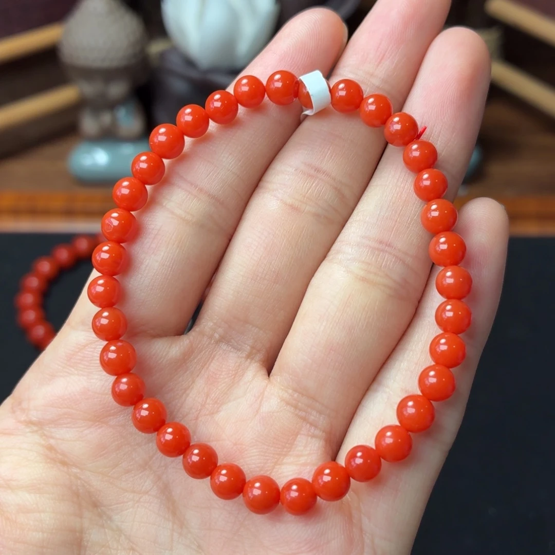 南红玛瑙未镶嵌手串保山原矿南红冷水河柿子红卡5+