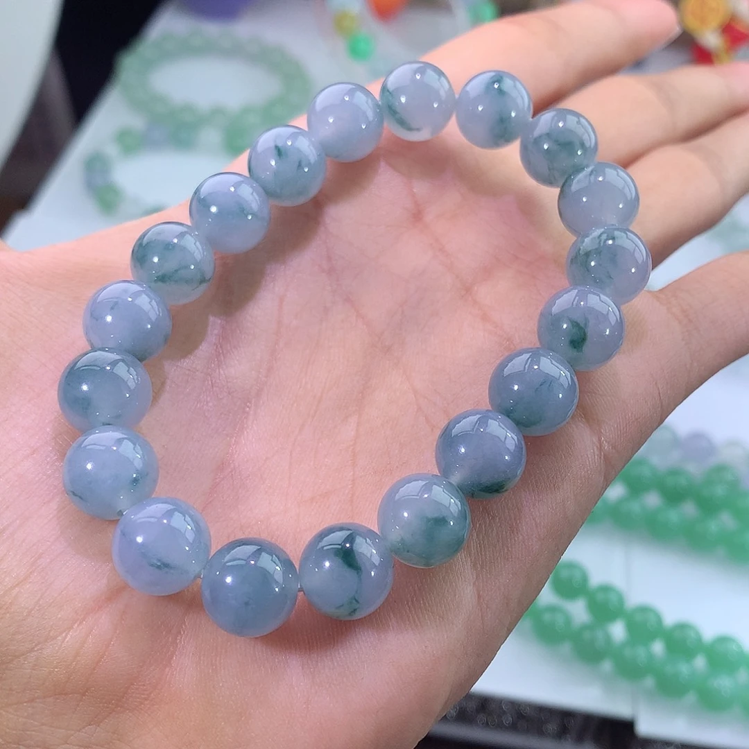 未镶嵌手链翡翠翡翠冰飘蓝花手串