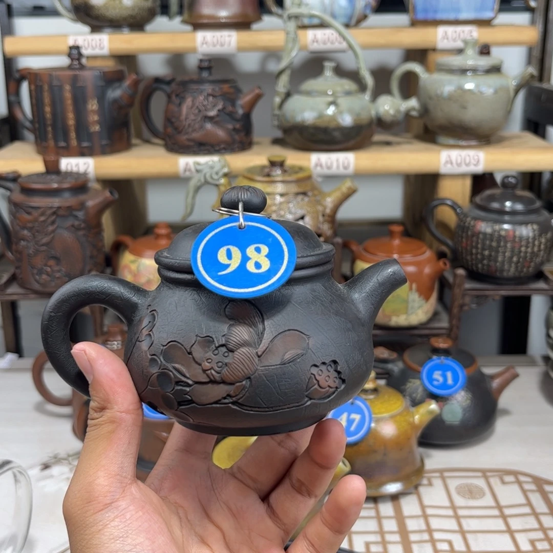 200cc菩提纹雕刻荷花壶全手工制作
