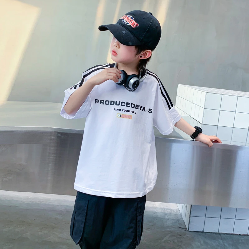 男童夏季韩范机车运动亲子装短袖白T恤2025新款半袖冰感上衣