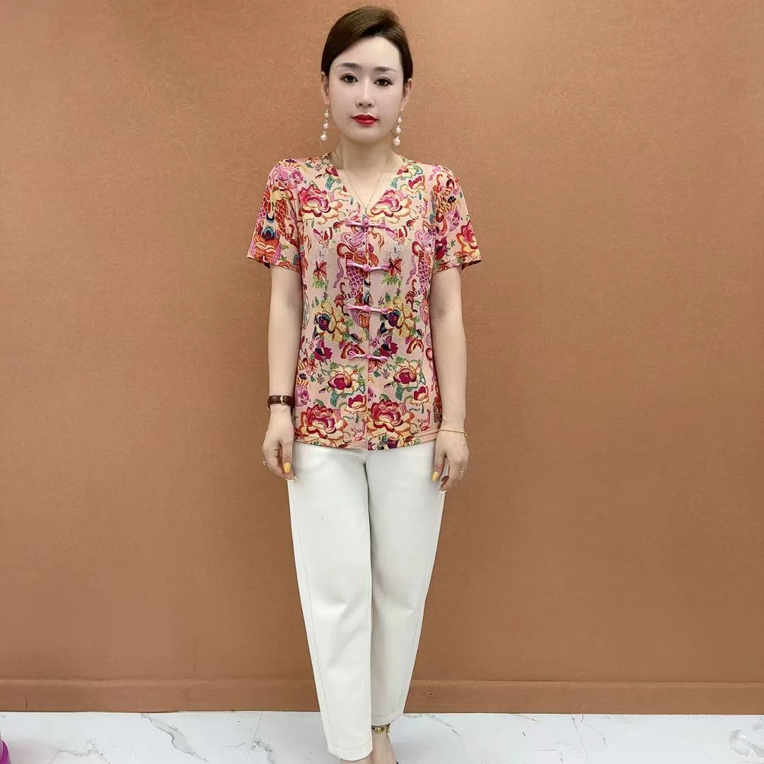 新中式复古盘扣中国风设计轻薄弹力中老年妈妈气质新上衣显瘦独特