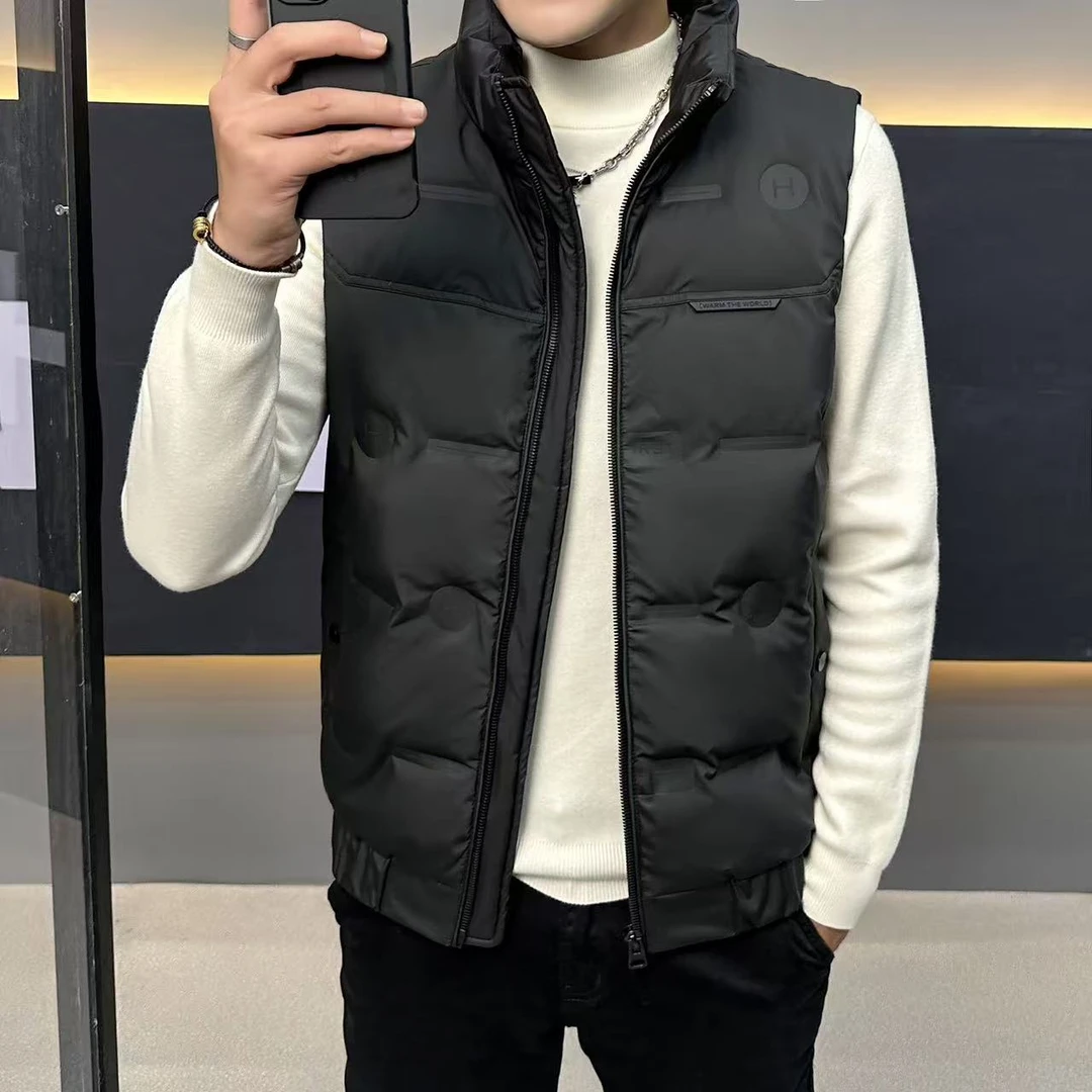 男装2025新款白鸭绒保暖青少年马甲潮立领修身马甲背心男马夹冬季