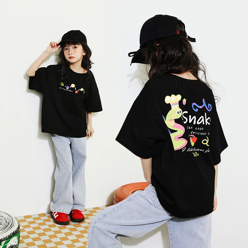 雨星雨嫣儿童短袖t恤2025夏装韩版大童女孩宽松百搭半袖洋气上衣