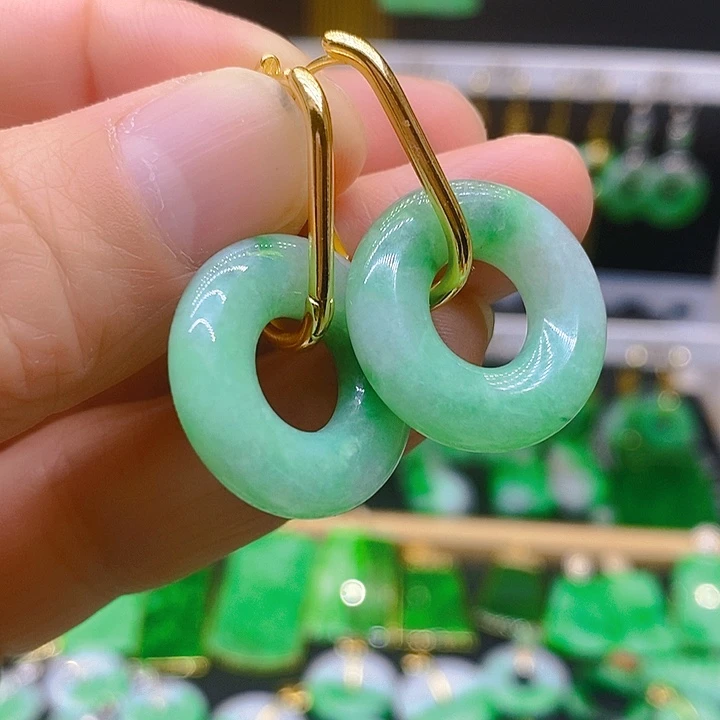 翡翠耳饰银S925镶嵌耳坠