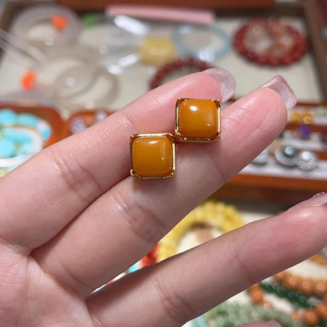 蜜蜡耳饰未镶嵌耳钉