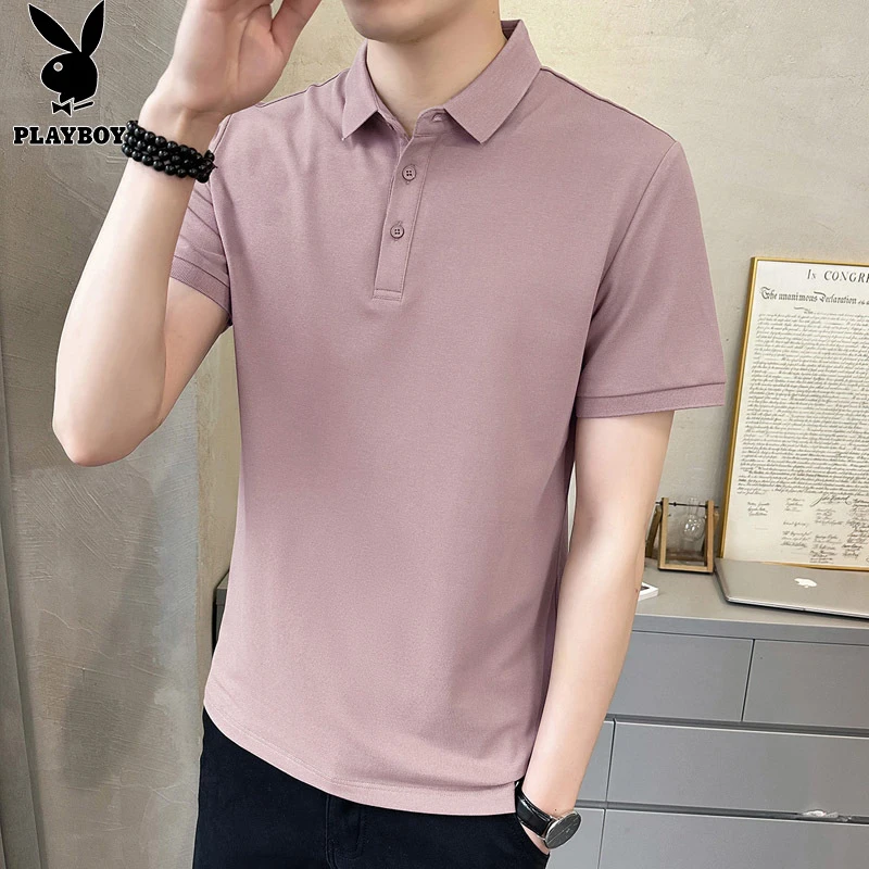 花花公子短袖t恤男士夏季新款宽松纯色体恤潮牌翻领百搭polo衫男