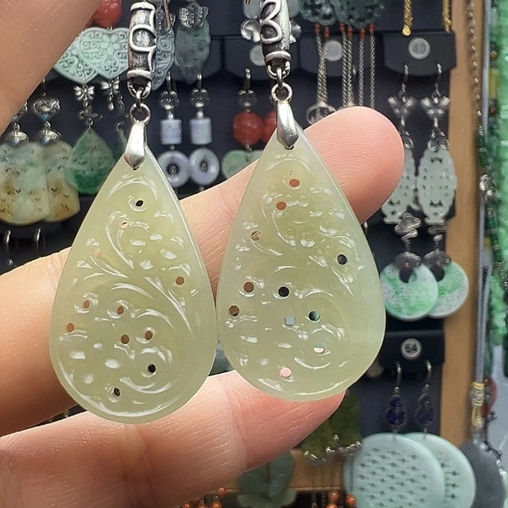 和田玉银S925镶嵌耳饰