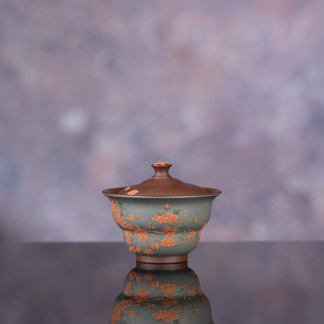 【利贞l桃花盖碗】原矿紫泥 约150cc 手工制紫砂茶具XYCL