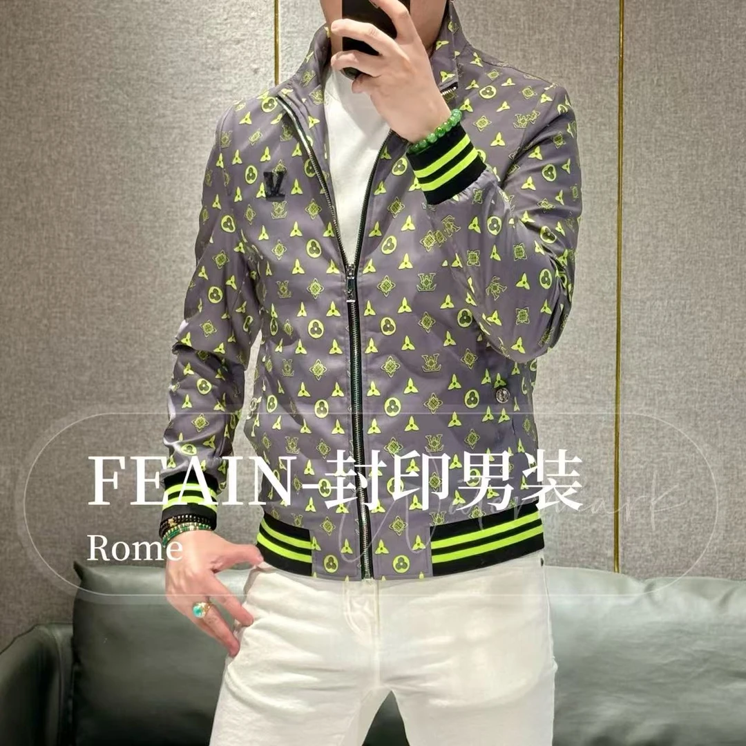 【雷迪凯奇】新品老*花立领荧光绿印花拉链夹克8016