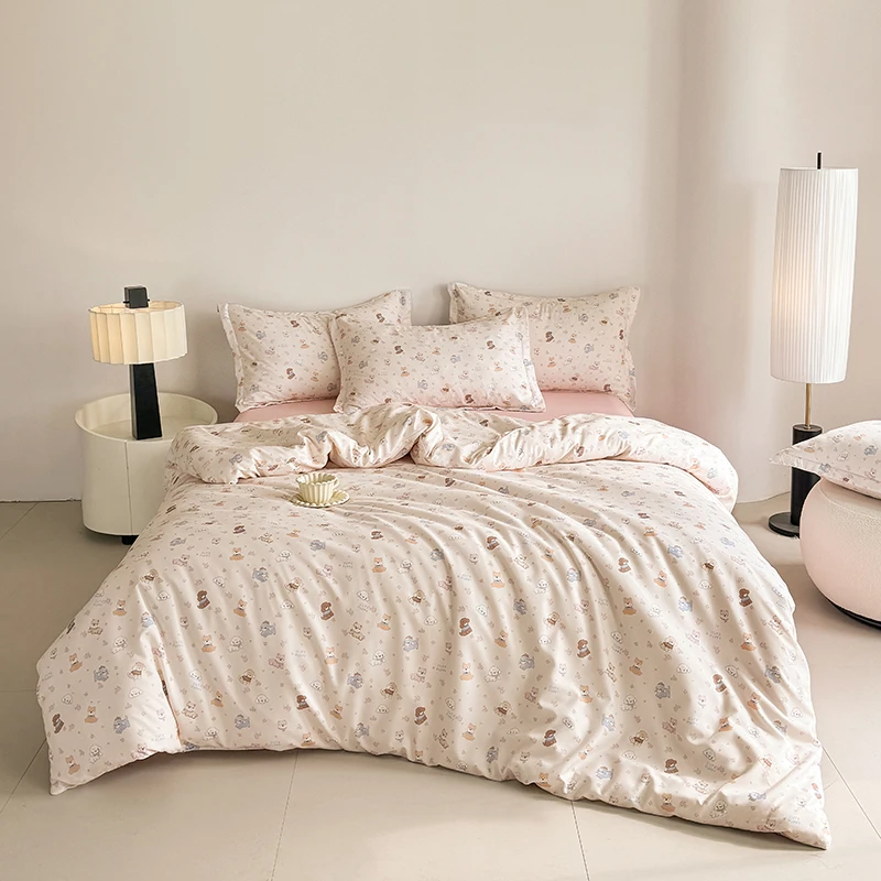 【亲肤透气双层纱】春夏季A类新款床品针织双层纱小清新印花四件套