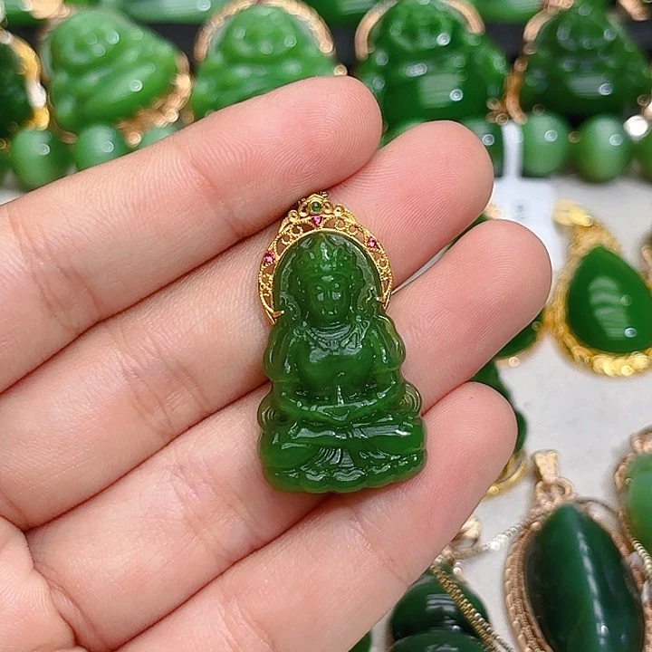 和田玉（碧玉）颈饰18K金镶嵌