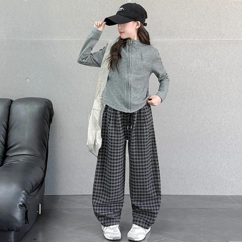 休闲洋气韩版时尚时髦运动女童中大童童装春秋新款女孩棉类混纺柔