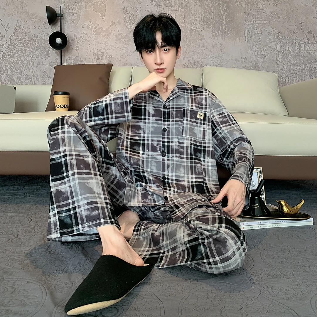 【专柜高档】新款睡衣男款秋冬季长袖纯棉开衫款宽松可外穿家居服