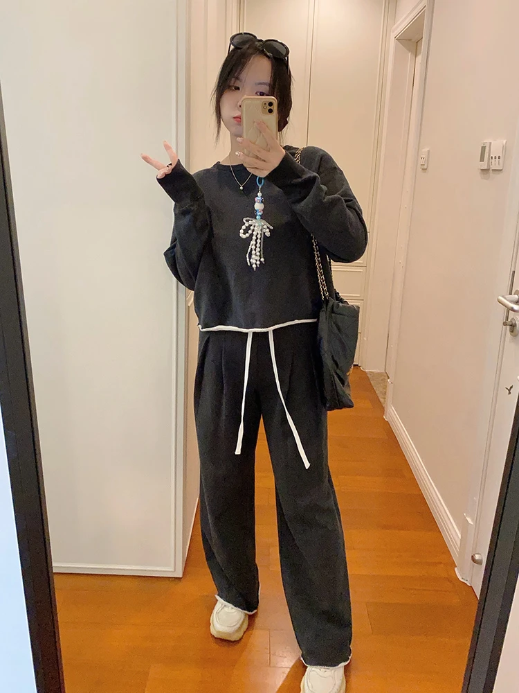 2025早春新品慵懒松弛卷边宽松短卫衣阔腿裤卫裤休闲运动两件套装