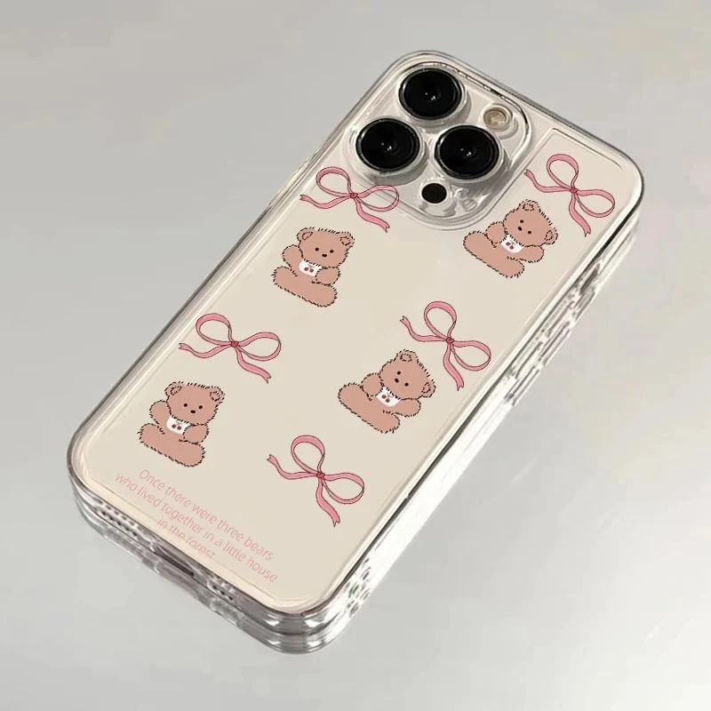 趣味可爱小熊适用于苹果16Promax手机壳新款透明华为vivo全包网红