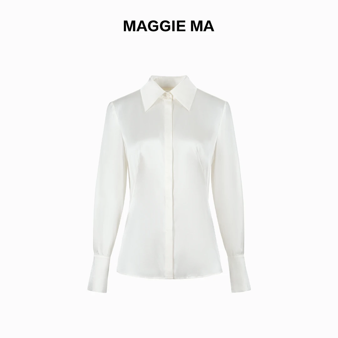 MAGGIE MA马婧设计师款素光雪缎经典简约缎面精致衬衫427S