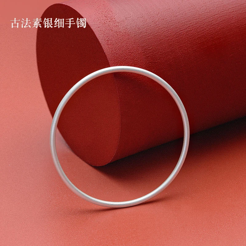 足银手镯 古法素圈足银999.9手镯古法闭环实心气质轻奢高级礼物