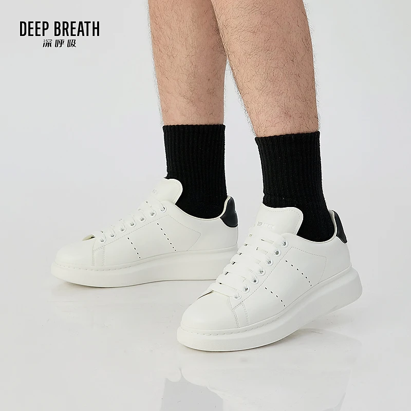 DEEP BREATH深呼吸男鞋真皮牛皮厚底低帮绑带休闲鞋小白鞋AX20042