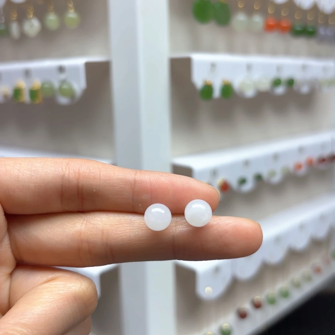 和田玉银S925镶嵌耳饰