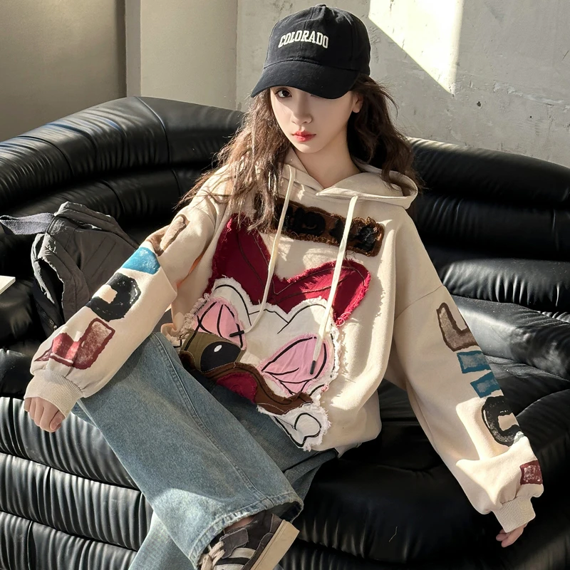 女童卫衣春秋款2025新款儿童洋气卡通连帽上衣女孩秋装长袖打底衫