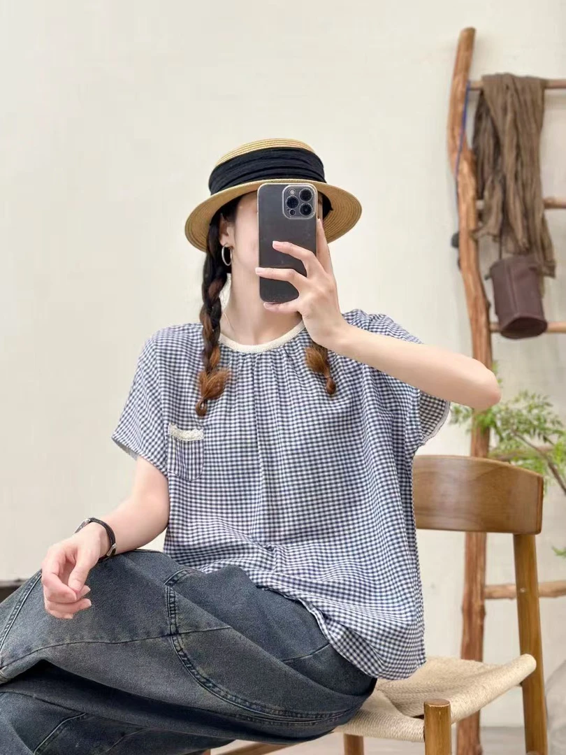 （001-050）2025新款夏季宽松棉麻大码衬衫女